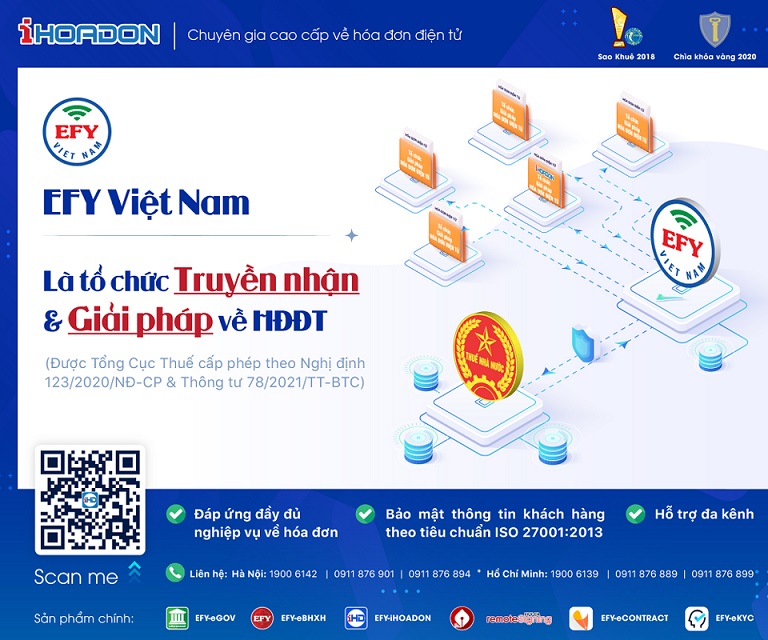 EFY Việt Nam đồng thời là Tổ chức nhận truyền và Giải pháp hóa đơn điện tử